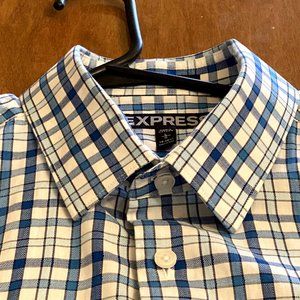 Express Men's Blue Plaid Cotton Button Down Casual Shirt Size Large Modern Fit